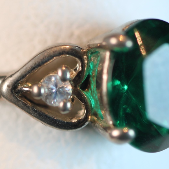 Sterling Silver Ring 925 Green Oval Stone Diamond - Picture 4 of 8